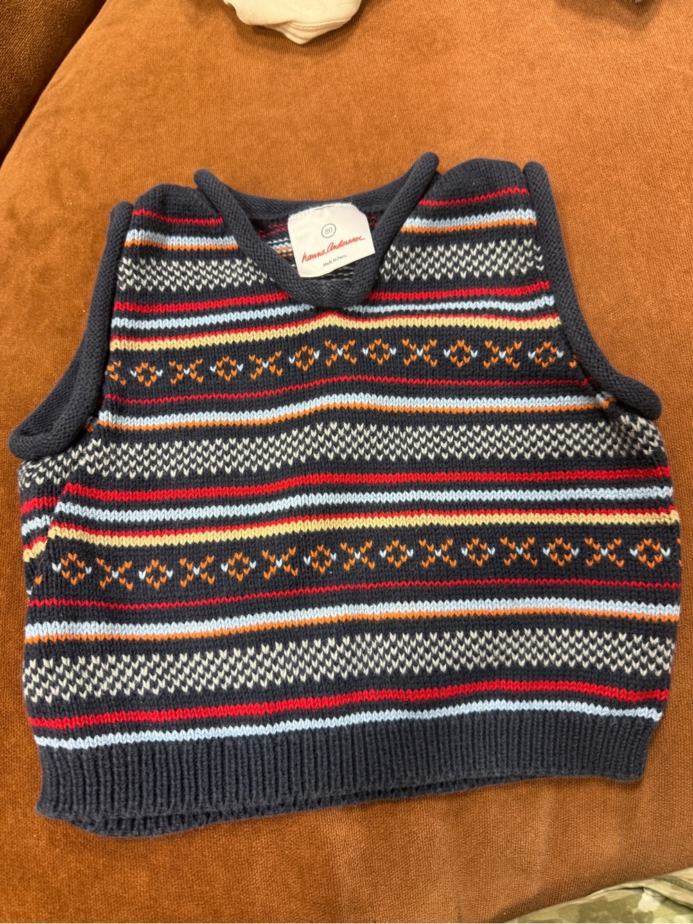 Hanna Andersson Navy Fair Isle Knit V-Neck Sweater Vest